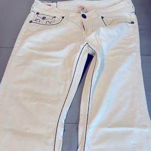 MEN’S WHITE w/GRAY TRIM TRUE RELIGION JEANS WAIST 36